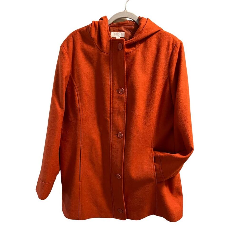 Rosa Thea Womens Orange Hooded Button Front Zip Up Jacket Size Medium - Picture 2 of 13